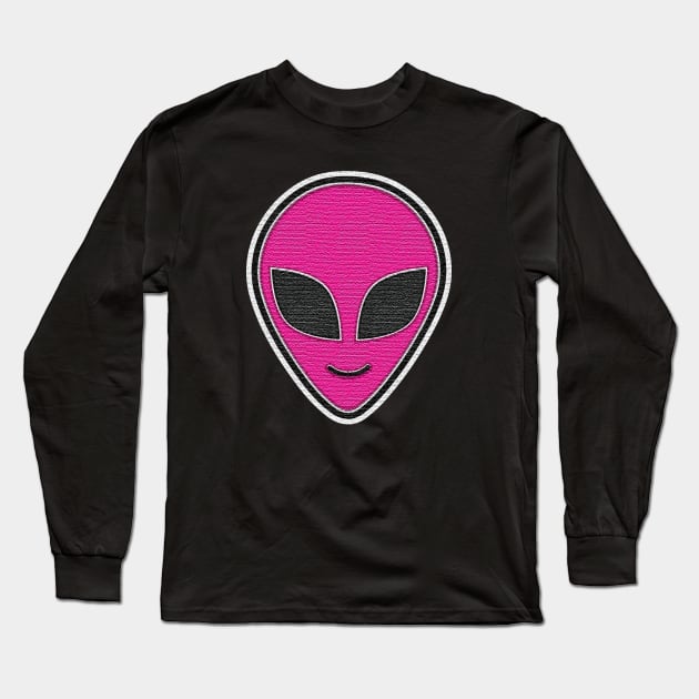 Alien Head happy emoji Embroidery style Patch design Long Sleeve T-Shirt by JDawnInk